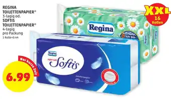 PENNY REGINA TOILETTENPAPIER 3-lagig od. SOFTIS TOILETTENPAPIER Angebot