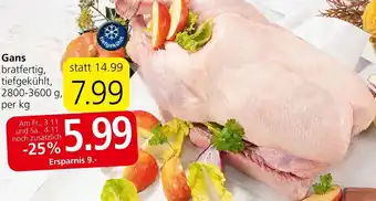 Spar Gans bratfertig, tiefgekühlt, 2800-3600 g, per kg Angebot
