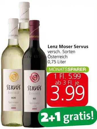 Spar Lenz Moser Servus versch. Sorten 0,75 Liter Angebot