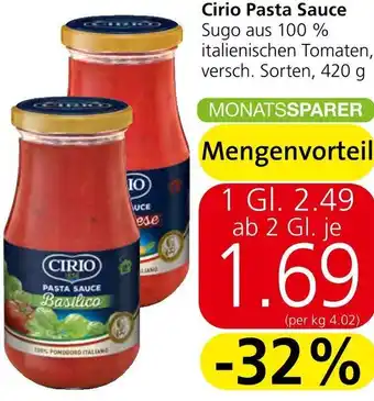 Spar Cirio Pasta Sauce Sugo aus 100 % italienischen Tomaten, versch. Sorten, 420 g Angebot