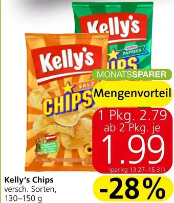 Spar Kelly's Chips versch. Sorten, 130 - 150 g Angebot
