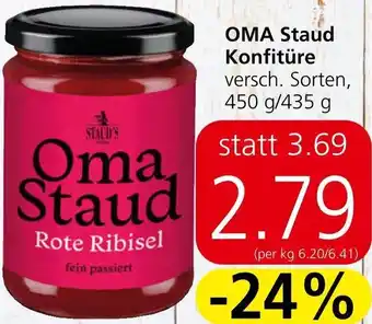 Spar OMA Staud Konfitüre versch. Sorten, 450 g/435 g Angebot