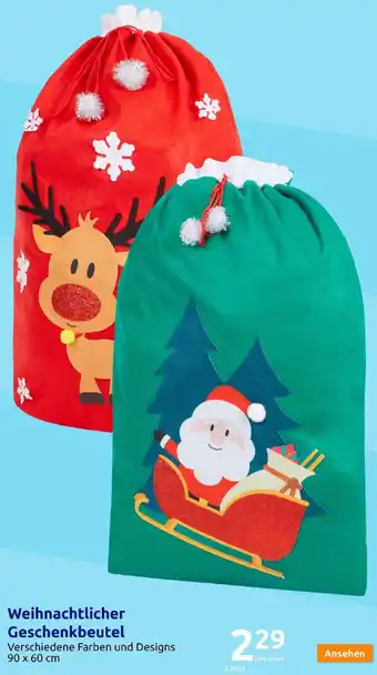 Action Weihnachtlicher Geschenkbeutel Verschiedene Farben und Designs 90 x 60 cm Angebot