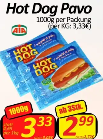 Wurstico Hot Dog Pavo 1000g per Packung Angebot