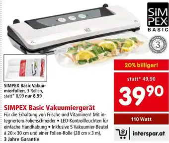 Interspar SIMPEX Basic Vakuumiergerät 110 Watt Angebot