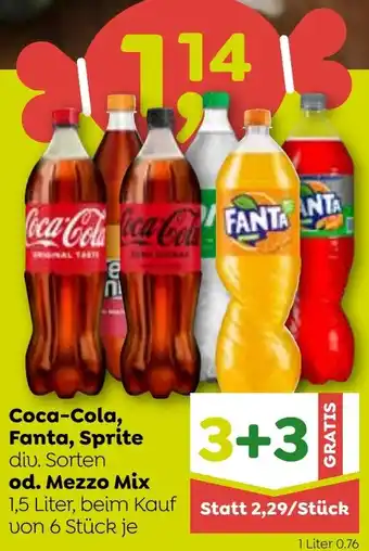 ADEG Coca-Cola, Fanta, Sprite div. Sorten od. Mezzo Mix 1,5 Liter Angebot