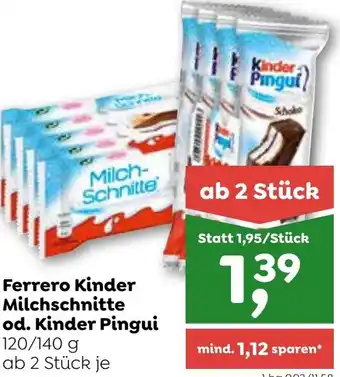 ADEG Ferrero Kinder Milchschnitte od. Kinder Pingui 120/140 g Angebot
