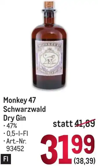 Metro Monkey 47 Schwarzwald Dry Gin Angebot