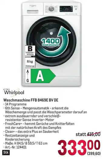 Metro Whirlpool Waschmaschine FFB 8469E BV DE Angebot