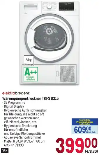 Metro elektrabregenz Wärmepumpentrockner TKFS 8315 Angebot