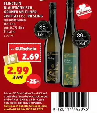 PENNY Feinstein BLaufränkisch Grüner Veltliner Zweigelt Od. Riesling Angebot