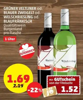 PENNY Grüner Veltliner Od. Blauer Zweigelt Od. Welschriesling Od. Blaufränkisch 1 Liter Angebot