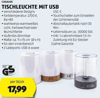Hofer CASALUX TISCHLEUCHTE MIT USB Angebot
