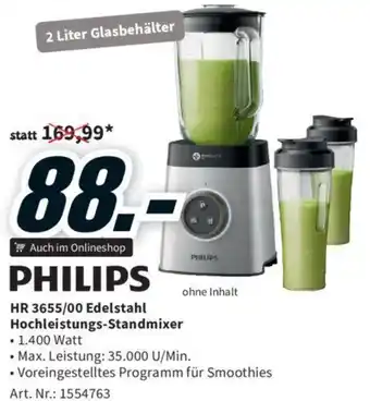 Media Markt PHILIPS HR 3655/00 Edelstahl Hochleistungs-Standmixer Angebot