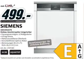 Media Markt SIEMENS SN53HS42TE Einbau-Geschirrspüler integrierbar Angebot