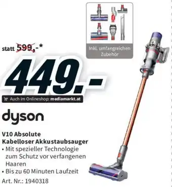 Media Markt dyson V10 Absolute Kabelloser Akkustaubsauger Angebot