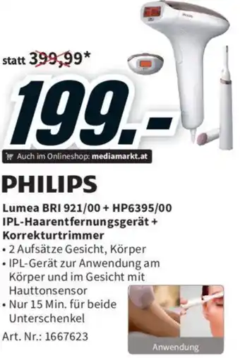 Media Markt PHILIPS Lumea BRI 921/00+ HP6395/00 IPL-Haarentfernungsgerät + Korrekturtrimmer Angebot