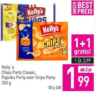 Sutterlüty Kelly's Chips Party Classic, Paprika Party oder Snips Party 250 g Angebot