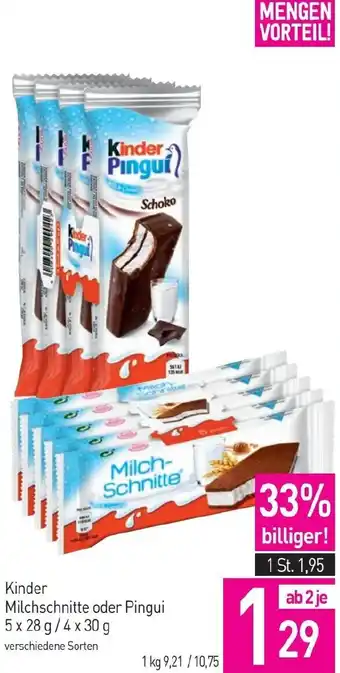 Sutterlüty Kinder Milchschnitte oder Pingui 5 x 28 g/4 x 30 g Angebot