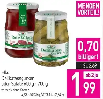 Sutterlüty efko Delikatessgurken oder Salate 650 g - 700 g Angebot