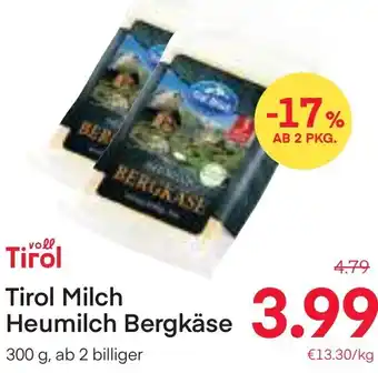 MPreis Tirol Milch Heumilch Bergkäse 300 g Angebot