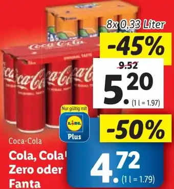 Lidl Cola, Cola Zero oder Fanta 8x 0,33 Liter Angebot
