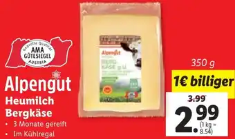 Lidl Alpengut Heumilch Bergkäse 350 g Angebot