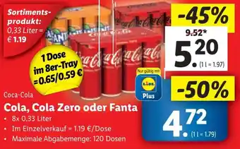 Lidl Coca-Cola Cola, Cola Zero oder Fanta 8x 0,33 Liter Angebot