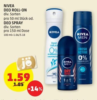 PENNY Nivea Deo Roll-On , Deo Spray Angebot