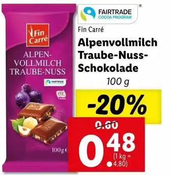 Lidl Alpenvollmilch Traube-Nuss-Schokolade 100g Angebot