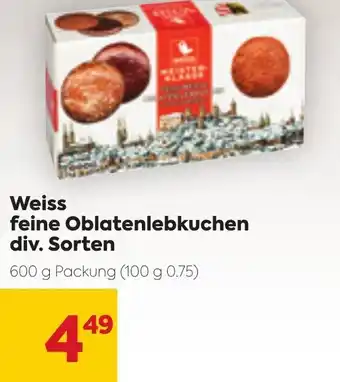 Billa Weiss Feine Oblatenlebkuchen Div. Sorten 600g Angebot