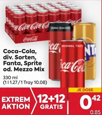 Billa Coca-Cola, Div. Sorten, Fanta, Sprite Od. Mezzo Mix 330ml Angebot