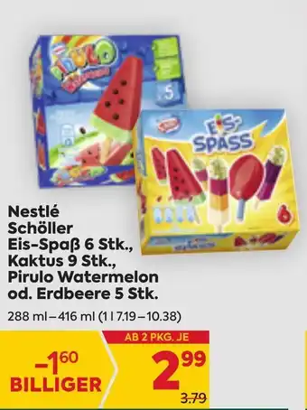 Billa Nestlé Schöller Eis- Spaß 6 Stk, Kaktus 9 Stk. Pirulo Watermelon Od.Erdbeere 5 Stk. Angebot