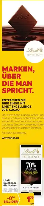 Billa Lindt Excellence Div. Sorten 50-100g Angebot
