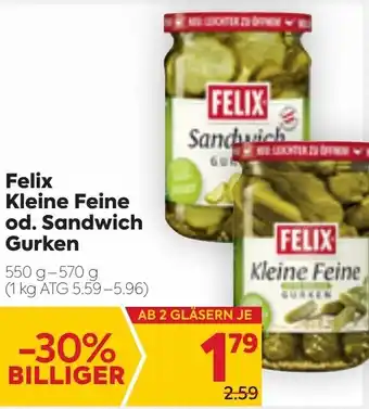 Billa Felix Kleine Feine Od. Sandwich Gurken 550-570g Angebot