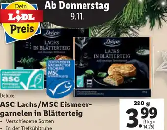 Lidl ASC Lachs/MSC Eismeer- garnelen in Blätterteig 280 g Angebot