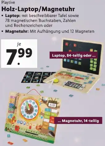 Lidl Playtive Holz-Laptop/Magnetuhr Angebot