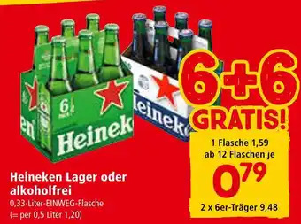 Interspar Heineken Lager oder alkoholfrei 0,33-Liter-EINWEG-Flasche Angebot