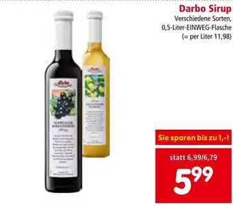 Interspar Darbo Sirup Verschiedene Sorten, 0,5-Liter-EINWEG-Flasche Angebot