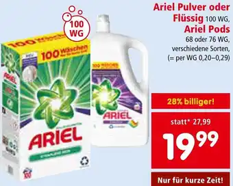 Interspar Ariel Pulver oder Flüssig 100 WG, Ariel Pods 68 oder 76 WG Angebot