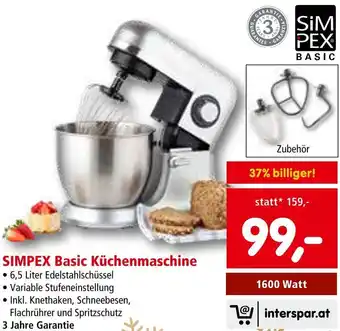 Interspar SIMPEX Basic Küchenmaschine 1600 Watt Angebot