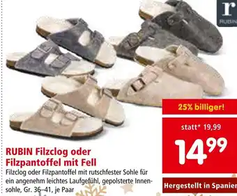 Interspar RUBIN Filzclog oder Filzpantoffel mit Fell Hergestellt in Spanien Angebot