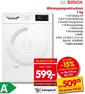 Interspar BOSCH Wärmepumpentrockner 7 kg Angebot
