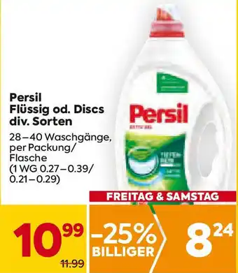Billa Persil Flüssig od. Discs div. Sorten 28-40 Waschgänge, per Packung/ Flasche Angebot