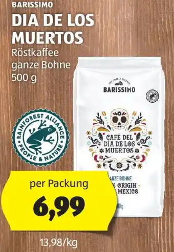 Hofer BARISSIMO DIA DE LOS MUERTOS Röstkaffee ganze Bohne 500 g Angebot