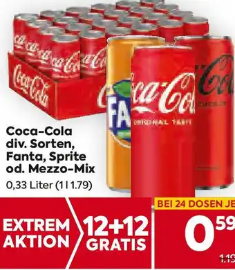 Billa Coca-Cola div. Sorten, Fanta, Sprite od. Mezzo-Mix 0,33 Liter Angebot