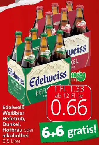 Spar Edelweiß Weißbier Hefetrüb, Dunkel, Hofbräu oder alkoholfrei 0,5 Liter Angebot