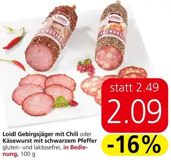 Spar Loidl Gebirgsjäger mit Chili oder Käsewurst mit schwarzem Pfeffer 100 g Angebot