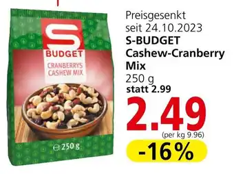 Spar S-BUDGET Cashew-Cranberry Mix 250 g Angebot
