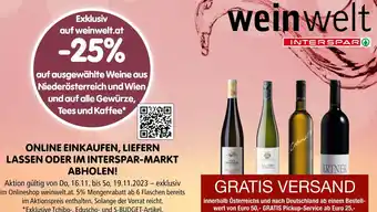 Interspar auf ausgewählte Weine aus Niederösterreich und Wien und auf alle Gewürze, Tees und Kaffee Angebot